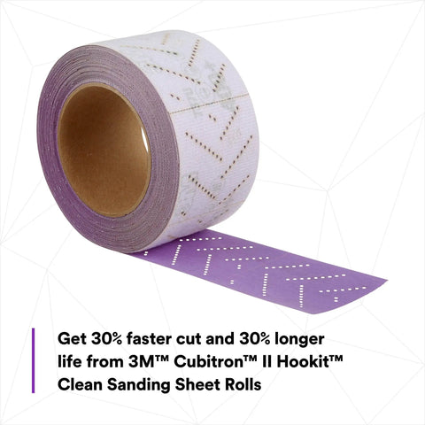 Cubitron II Hookit Pro Grade Abrasive Sheet Roll Multi Hole 70 mm By 12 M 400 Plus Grit shown with perforated design.
