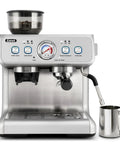 Pro Level Dual Boiler Espresso Machine With Slick Integrated Grinder And Reliable 58mm Portafilter For Steady Extraction Pressure, front view.