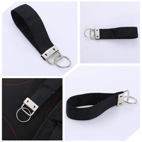 Top Shelf One Inch Silver Key Fob Hardware Bulk Pack With Smooth Split Rings And Heavy Duty Wristlet Clasps Straight Fire Essential For Diy Crafts Keychains And Lanyards Thatll Pop Off. Black fabric strap with metal clip and ring.
