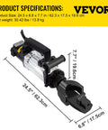 VEVOR Hydraulic Electric Rebar Bender 1.5 KW Handheld Bending Machine with dimensions 24.5 x 6.8 x 7.7 inches.