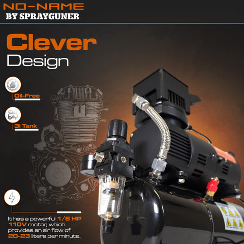 Quiet Airbrush Compressor With 3L Metal Tank, Oil Free, Pro Grade One Sixth HP 110V Motor, Dual Cooling Fans, Moisture Filter