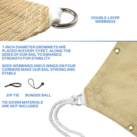 7 Foot By 12 Foot Sun Shade Sail With Straight Edge 240GSM Canopy Shade Cover Featuring D Ring Grommets UV Block Breathable Outdoor Shade For Pergola Garden Patio Deck Backyard Blue showing close-up of fabric, grommets, and D-rings.