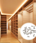 Silver Finish Cabinet Shelf Support Pegs 20 Pack For Cabinets, Bookcases, Closets, And Cupboards displayed in closet setting