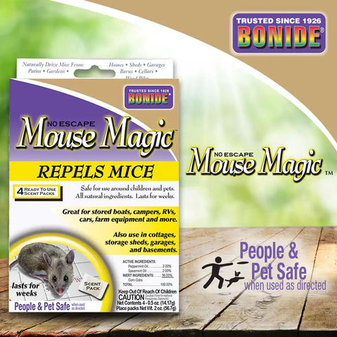 Mouse Magic Scent Packs For Indoor And Outdoor Rodent Control 4 Ready To Use Packs with packaging design.