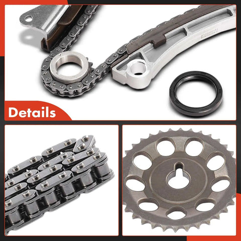 Six Piece Engine Timing Chain Kit With Sprocket For DOHC 1.8L 1ZZ FE showing chain, sprocket, and guides details