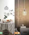 Three Light Black Hanging Ceiling Light Chandelier With Crystal Accents in dining room setting with lights off and on.