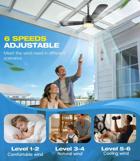 Plug In Ceiling Fan Light For Any Space, 28 Inch, No Wire Setup, Dimmable 3CCT LED, Reversible Modes, Remote Control on porch