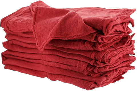 Stack of red shop towels, 14x15 inches, made from 100% cotton, suitable for grease, oil spills, auto shops, and workshops, 1000 count.