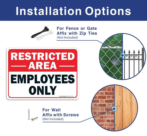 2 Pack Restricted Area Employees Only Sign 10x7 Inches Aluminum Rust Free UV Protected Weather Resistant Waterproof Durable Ink Easy Mount No Entry For Unauthorized Folks High Visibility Security Notice For Offices Warehouses And Shops, fence and wall install options