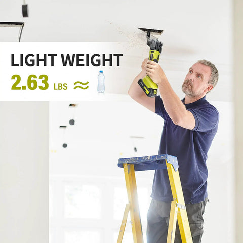 Man using Cordless Brushless Oscillating Tool Kit With 20500 OPM 4 Degree Oscillating Angle Six Variable Speeds 20V Battery Powered