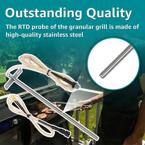 Pro Grade Precision RTD Temperature Probe Sensor For Z-Grill 700 Series Pellet Grills Replacement ZG-RTD-2 Fits 700C 700D6 7002B 7002E 700D 700E Restores Accurate Temperature Control And Keeps Your Grill On Point. stainless steel probe with cable