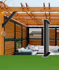 Heavy Duty 45 Degree Angle Corner Braces For Pergolas, Decks And Posts, Black Powder Coated Steel Diagonal Support Brackets With Triangular Design For Maximum Stability, Outdoor DIY Kit, Post Connector, 2 Pack installed on a pergola.