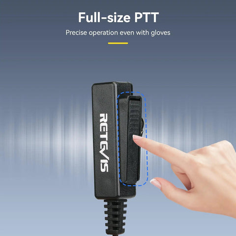 Full-size PTT button on Covert Tube Earpiece With Mic For Walkie Talkies M Head 2 Pin Full Size PTT Surveillance Headset 5 Pack