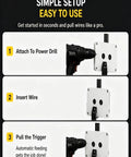 Drill Powered Automatic Wire Puller Guides Point Three Inch Cables With Zero Hassle setup instructions for easy use with power drill.