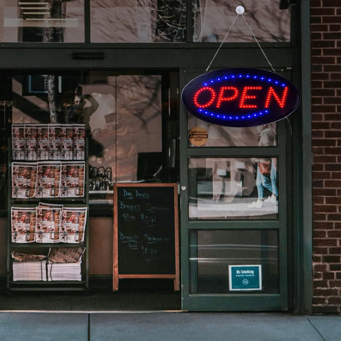Bright LED Open Sign For Business 19 By 10 Inch Large Eye Catching Electric Display Board With Flashing Light in shop window