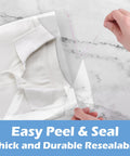 Clear Poly Bags For Clothes Set Of 70 12x16 Inches Resealable Shirt Bags For T Shirts Hoodies And Garments Great For Gift Wrapping Party Favors Artwork Protectors Decorative Wrappers Transparent Packaging showing easy peel and seal feature on a marble background