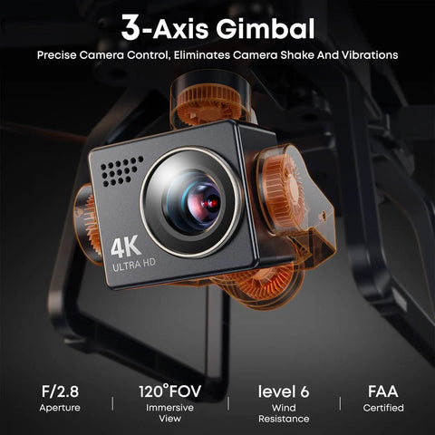 Close-up of 4K ULTRA HD camera on Pro Grade 4K Drone With 3 Axis Gimbal For Adults, showcasing precise gimbal mechanism and features.