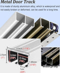 Smooth Glide Cabinet Sliding Door Kit With Double Rails For Kitchen And Wardrobe Interior Bypass Barn Door Hardware Wall Mount System For 36 48 Or 60 Inch Openings Champagne Finish Includes 4 Rollers And Aluminum Track showing aluminum tracks and rollers with dimensions.