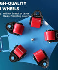 Close-up of high-quality PU wheels on Anteqvip 4 Ton Machine Skate Heavy Duty Industrial Mover for safe floor transport.