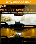 Driver's view with 8 Gang Toggle Momentary Pulsed Switch Panel With Wireless LED Touch Control for vehicles, in use on dashboard