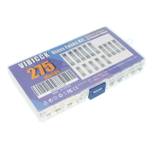 Fast Burning Glass Fuse Kit 275 Pieces With 15 Values 6x30mm And 5x20mm Fuses 250V in clear plastic case