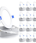 4 Inch LED Recessed Canless Wafer Light Pack of 12, Dimmable 5000K Daylight 750LM, showing ultra-thin design and connectors.