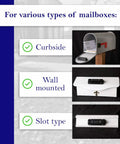 Mailbox Alarm For Delivered Mail Notification System with Wireless Transmitter on curbside, wall mounted, and slot type mailboxes.