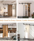 7.5 Foot Ceiling Mount Sliding Barn Door Hardware Kit Black With Low Ceiling L Shape Bracket System installed in various rooms