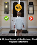 Comparison of two outdoor wall lanterns with motion sensor, one detecting a child, focus on Motion Sensor Outdoor Wall Light Dusk To Dawn Black Square Exterior Lantern For Porch And Garage Three Mode Setting With Easy Adjustable Panel Modern Wall Mount Lights Bulb Not Included for superior detection.