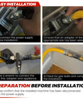 Installation steps of 72 Inch Flexible Stainless Steel Gas Line Kit For Dryer Stove And Range with fittings connections.