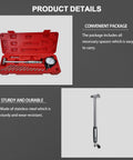 Dial indicator bore gauge kit with carbide anvils, 2–6 inch range, in red carrying case (front view).