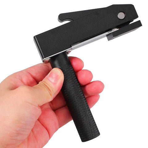 Knockout Portable Woodworking Table Hole Clamp With Aluminum Alloy Quick Clamping Bench Vise held in hand with textured grip.