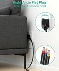Heavy Hitter 12 Outlet Surge Protector Power Strip With Super Roomy Layout For Zero Plug Tangles, Floor Or Wall Mount, 5 Foot Cord, 900 Joule Shield, Simple Reset Switch connected to a wall outlet with a right angle flat plug.