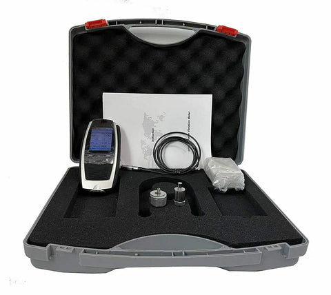 Badass Handheld Vibration Tester Built Tough For Dead Simple Acceleration Velocity And Displacement Testing in durable storage case.