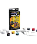 Restor It Quick 20 Fix A Chip Repair Kit with Seven Intermixable Colors showing contents including mixing cups and applicator.