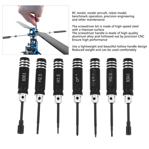 7 Piece Hex Slot Cross Bit Set With High Speed Steel Bits And Aluminum Alloy Handles displayed with drone maintenance use.