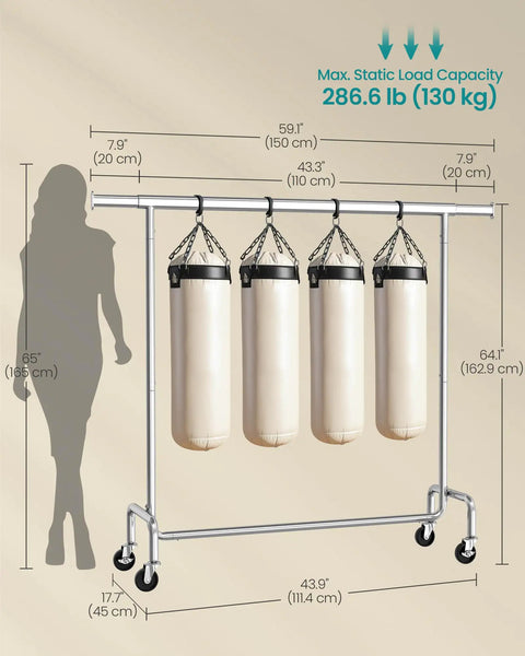 Heavy Duty Rolling Clothes Rack With Extendable Hanging Rod And Hella Sturdy Steel Frame Built Tough To Handle Maximum Load Smooth Glide Casters Save Your Back And Declutter Your Space Fast