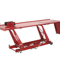 Steel Hydraulic Motorcycle Lift With 1100 Pound Capacity, Foot Operated Pump, Diamond Plate Platform, Removable Ramp With Hinges And Rollers