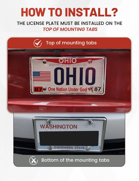 Installation guide for Chrome Polished Mirror License Plate Frame Built Tough Stainless Steel No Obstruction Tag Holder Slim Silver Rustproof.