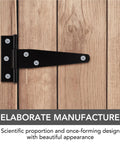Black T-hinge on wooden door panel from Six Pack 4 Inch T Hinges For Cabinets And Barn Doors Iron Lightweight Shed Hinges With Quiet Hydraulic Soft Close Buffer Durable Door Hardware Kit For Home Office And Workshop.