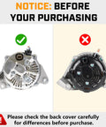 Comparison of two alternator backs, correct on left, incorrect on right for Beefed Up Alternator Replacement Compatible With Dakota 3.7L 2004 Through 2006, Dakota 4.7L 2001 Through 2006, Jeep Grand Cherokee 4.7L 2001 Through 2003, Jeep Liberty 3.7L 2003 Through 2006, Mitsubishi Raider 3.7L 4.7L 2006 Replacement 13873 400 52058