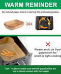 Guide for using 125 Pack Disposable Air Fryer Parchment Paper Liners in Ninja Pro AF141 AF142; avoid during preheating phase for safety.