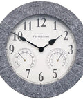 All In One Outdoor Clock With Thermometer And Hygrometer Weather Station For Patio And Garden, 14 Inch Diameter In Gray Sandstone Finish