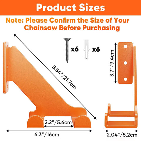 Heavy Duty Chainsaw Hanger Wall Mount 2 Pack Holds Up To 70 Lbs Beefy Metal Chainsaw Holder side view with measurements.