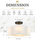 Dimensions of Black Semi Flush Mount Ceiling Light With Fabric Shade In Quatrefoil Shape, 13 Inch farmhouse fixture.