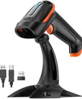 1D 2D QR Barcode Scanner Wireless And Wired With Battery Level Indicator And 2000mAh Battery Portable Handheld Barcode Reader With Stand Plug And Play Model D5100Z with stand and cables