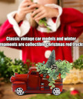 Big Metal Truck Centerpiece With Sunflowers And Honey Bees, red vintage pickup with festive accents, Christmas display