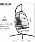 Egg Swing Chair With Stand For Outdoor Or Indoor Use, Hanging Chair With Cushioned Seat And Headrest In Light Gray, 350 lb capacity