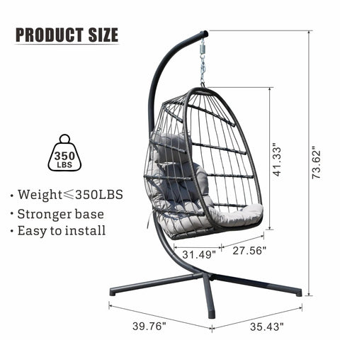 Egg Swing Chair With Stand For Outdoor Or Indoor Use, Hanging Chair With Cushioned Seat And Headrest In Light Gray, 350 lb capacity