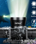 Powerful 3000 Lumen Dive Headlamp With IP68 Waterproof Build, Rechargeable Underwater Flashlight, Three Modes High Low Strobe